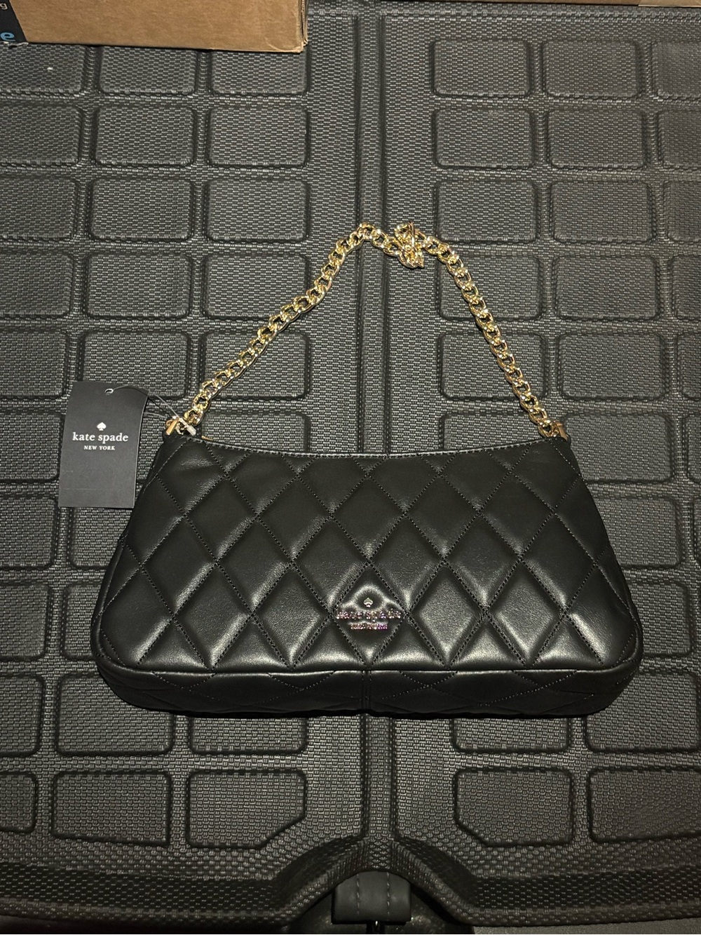 kate spade Black Quilted Shoulder Bag with Gold Chain